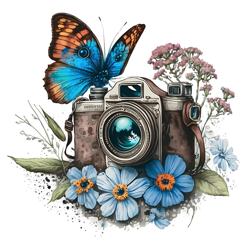 Butterfly Flower Camera - 11CT Stamped Cross Stitch 50*50CM