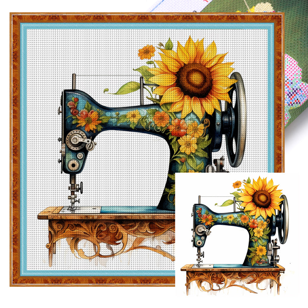 Flower And Plant Sewing Machine - 11CT Stamped Cross Stitch 50*50CM