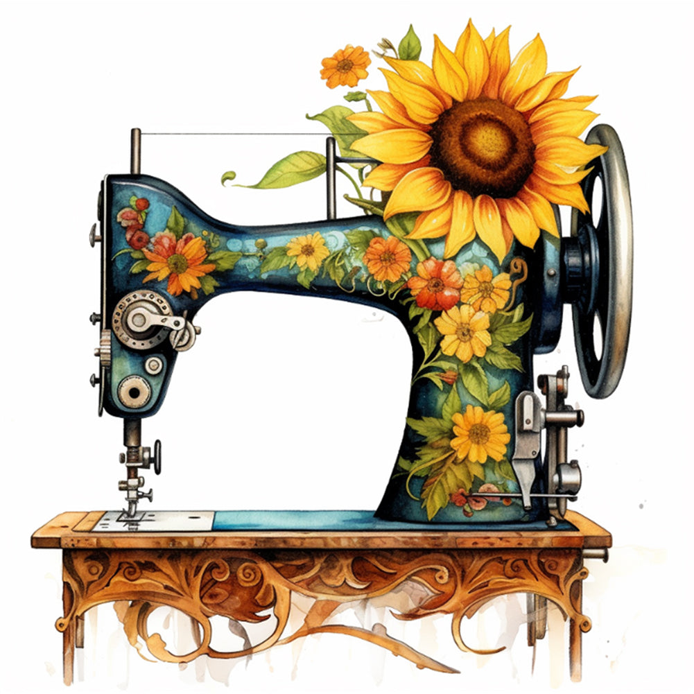 Flower And Plant Sewing Machine - 11CT Stamped Cross Stitch 50*50CM