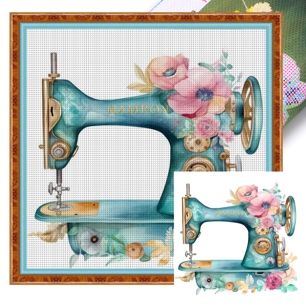 Flower And Plant Sewing Machine - 11CT Stamped Cross Stitch 50*50CM