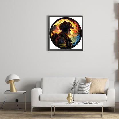 Medallion Firefighter - Full Round Drill Diamond Painting 30*30CM