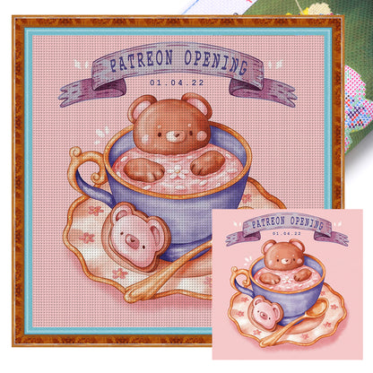 Bear Coffee - 9CT Stamped Cross Stitch 50*50CM