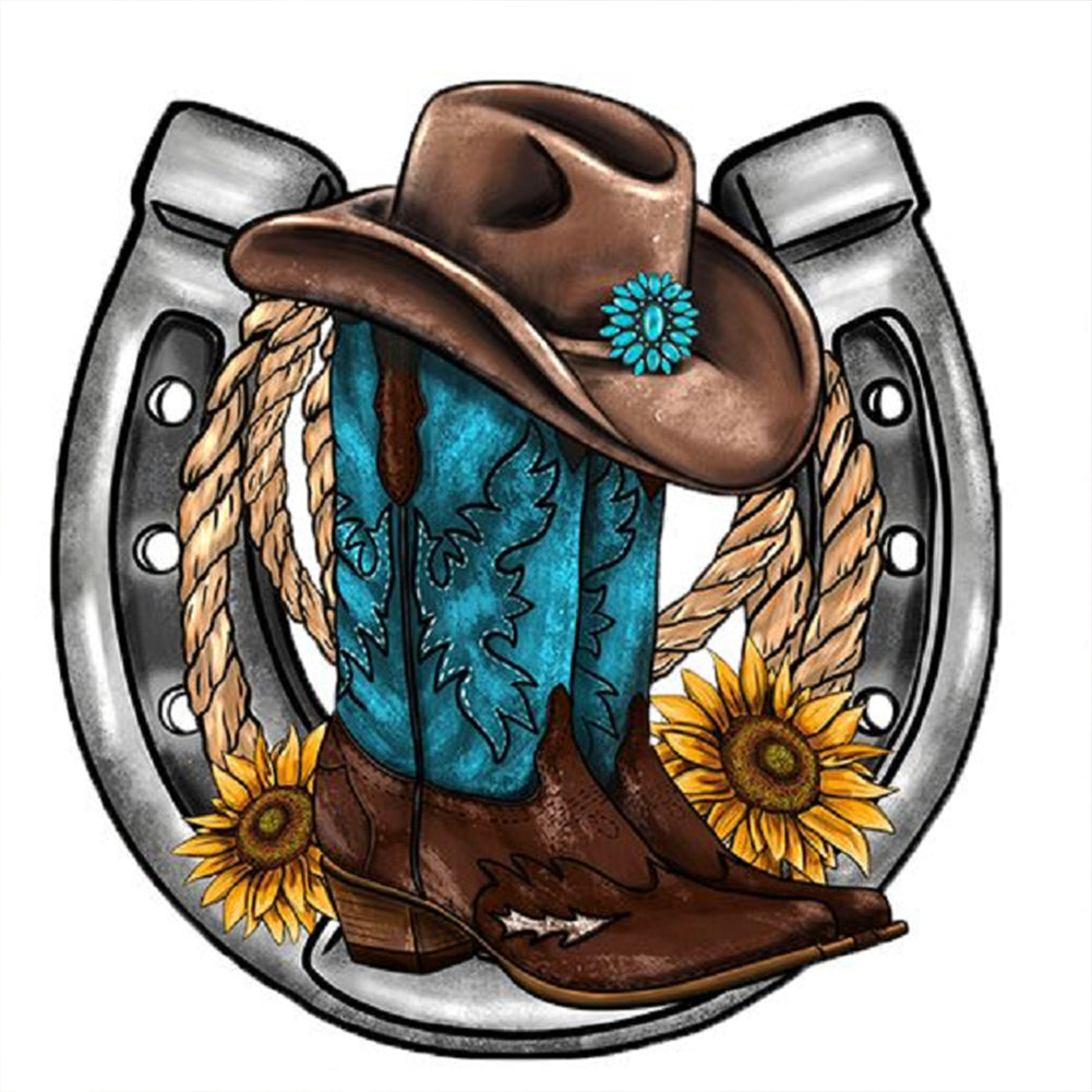 Western Cowboy Boot Hat - Full Round Drill Diamond Painting 30*30CM