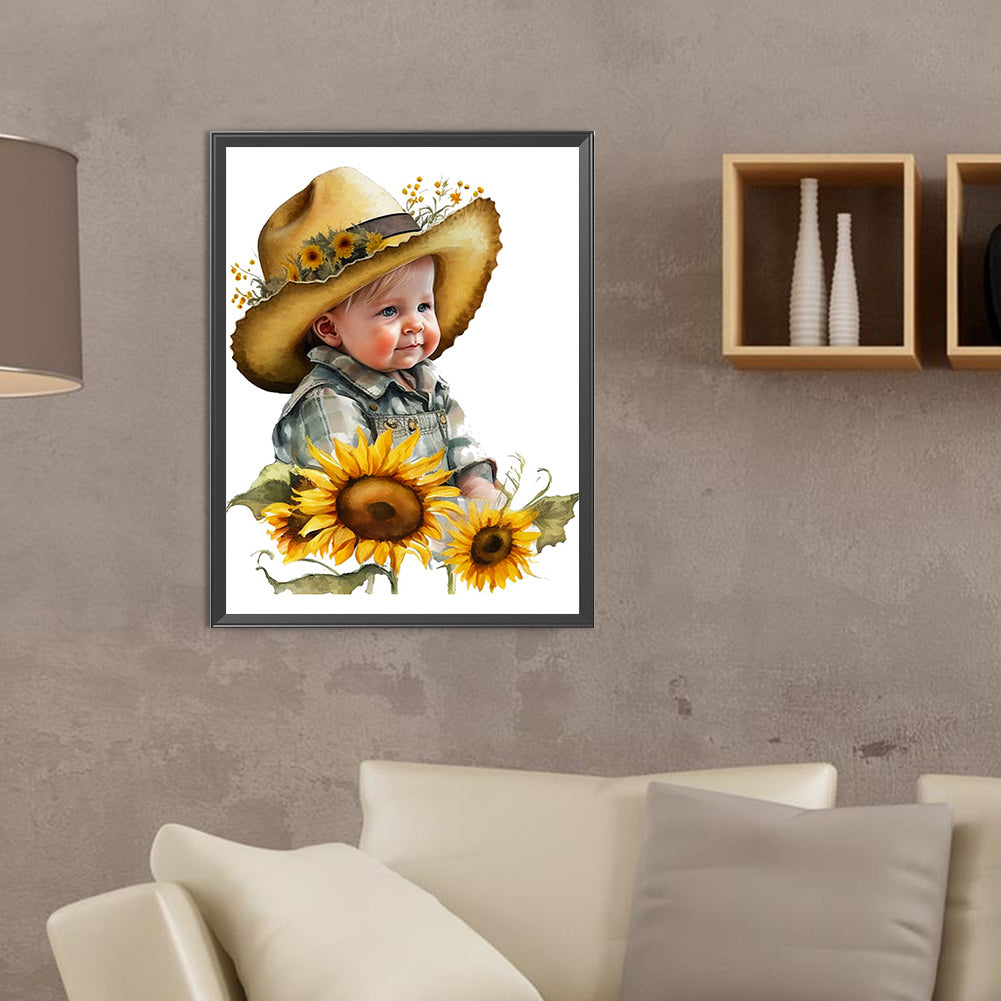 Sunflower Cowboy Kids - Full Round Drill Diamond Painting 30*40CM