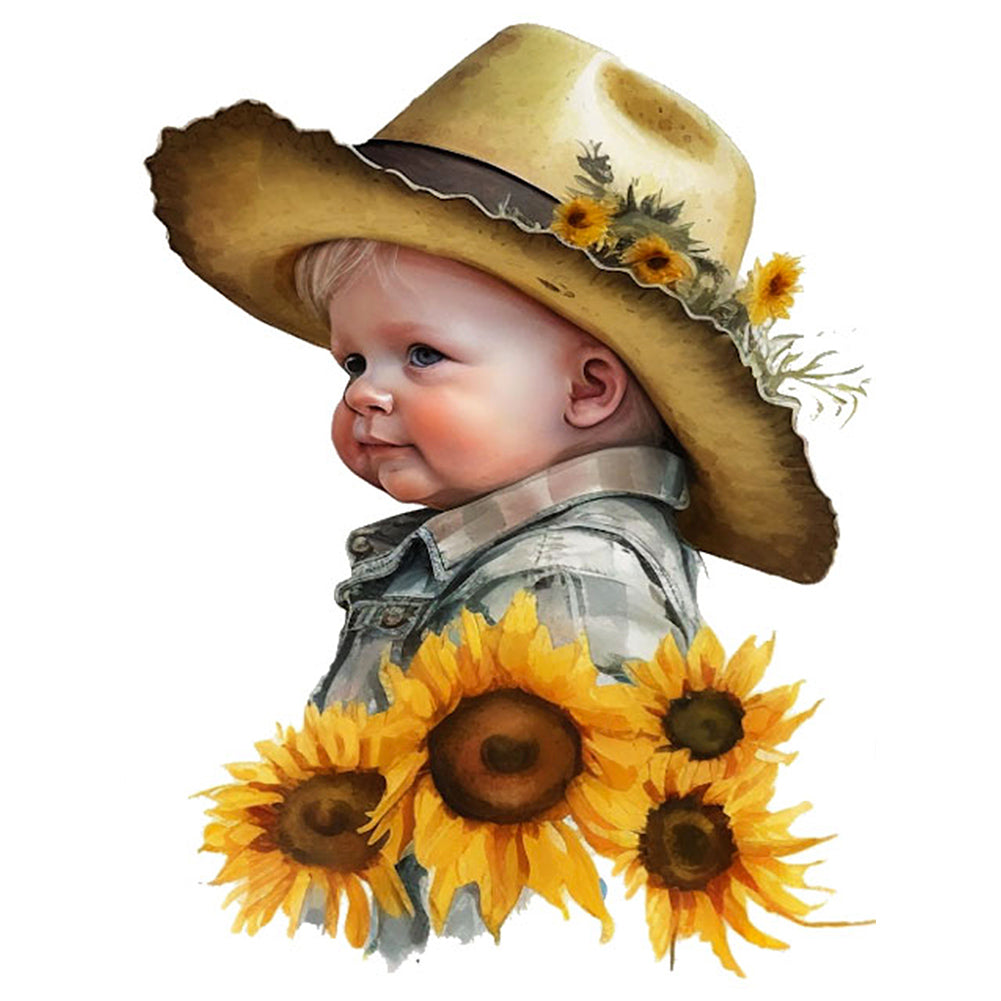 Sunflower Cowboy Kids - Full Round Drill Diamond Painting 30*40CM