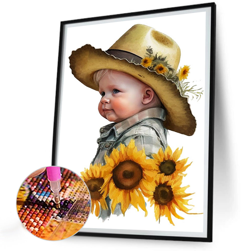 Sunflower Cowboy Kids - Full Round Drill Diamond Painting 30*40CM