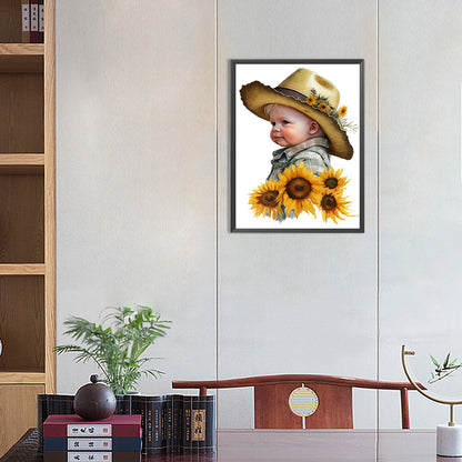 Sunflower Cowboy Kids - Full Round Drill Diamond Painting 30*40CM