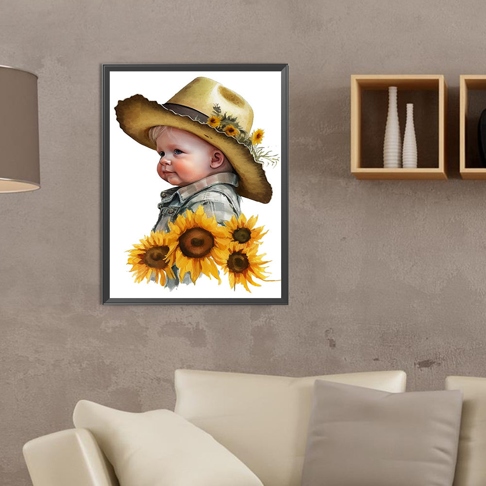 Sunflower Cowboy Kids - Full Round Drill Diamond Painting 30*40CM