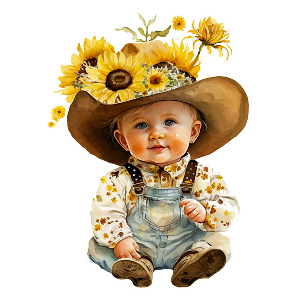 Sunflower Cowboy Kids - Full Round Drill Diamond Painting 30*40CM