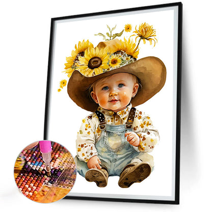 Sunflower Cowboy Kids - Full Round Drill Diamond Painting 30*40CM