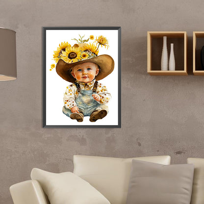 Sunflower Cowboy Kids - Full Round Drill Diamond Painting 30*40CM