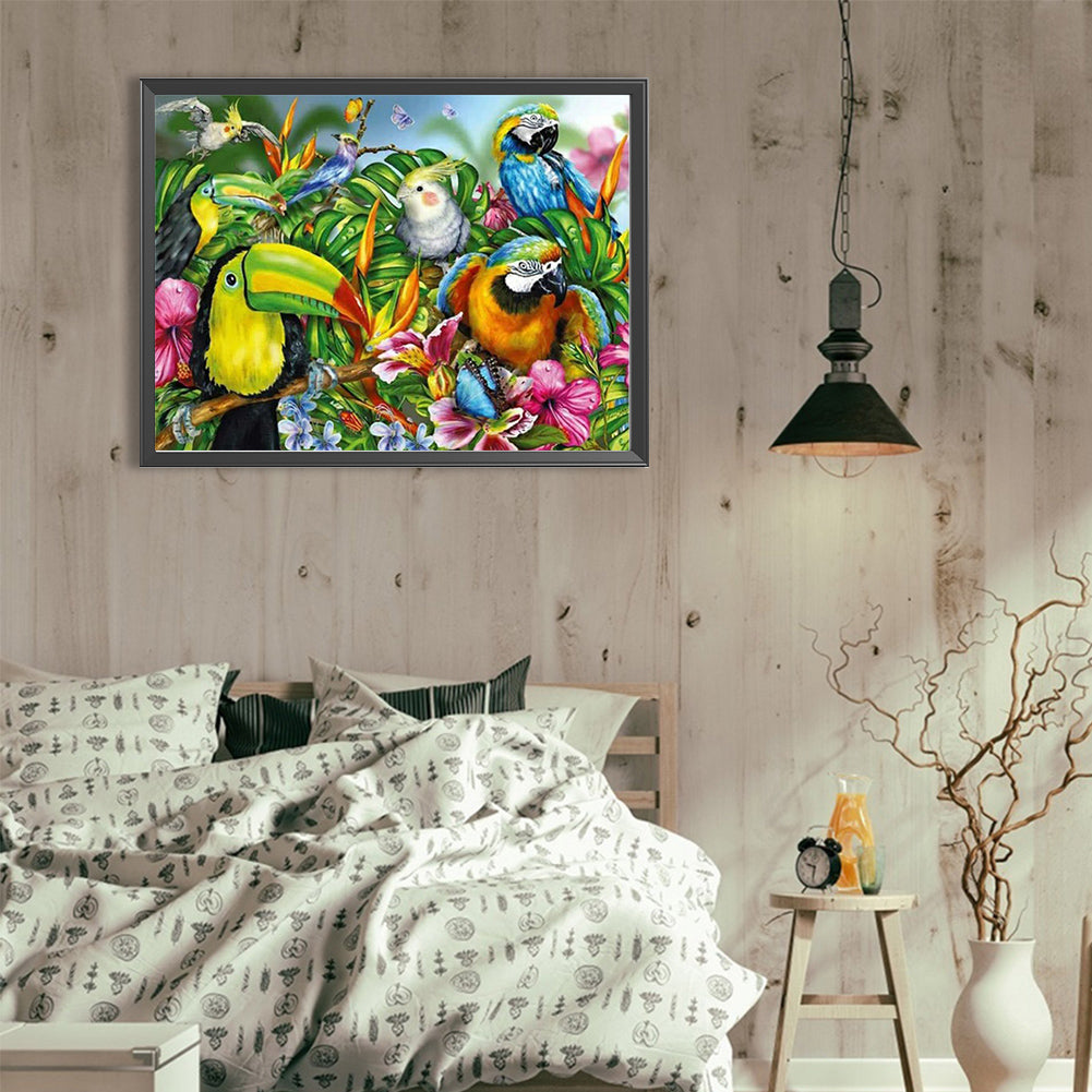 Parrot Family - Full Round Drill Diamond Painting 40*30CM