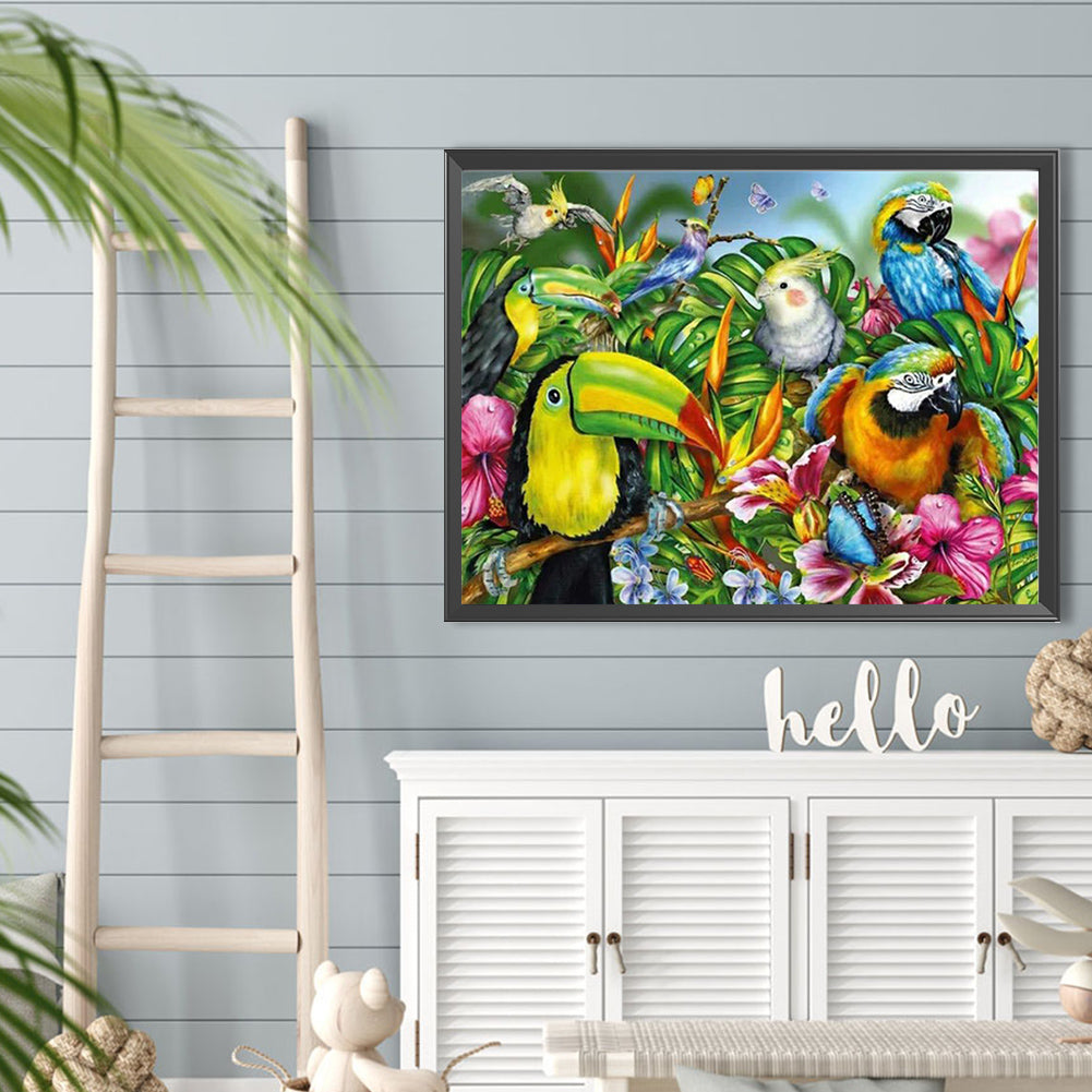 Parrot Family - Full Round Drill Diamond Painting 40*30CM