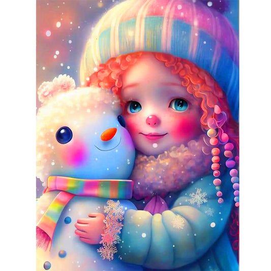 Snowman And Girl - Full Round Drill Diamond Painting 30*40CM