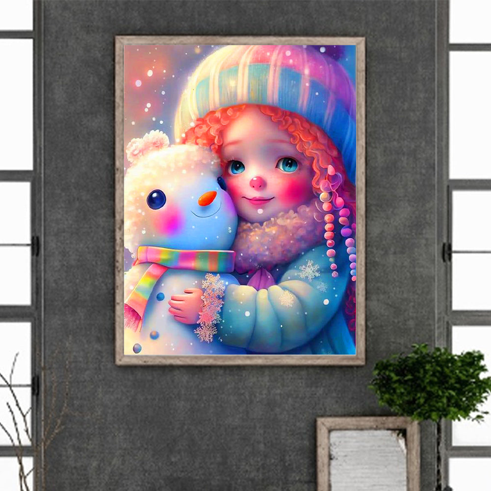 Snowman And Girl - Full Round Drill Diamond Painting 30*40CM