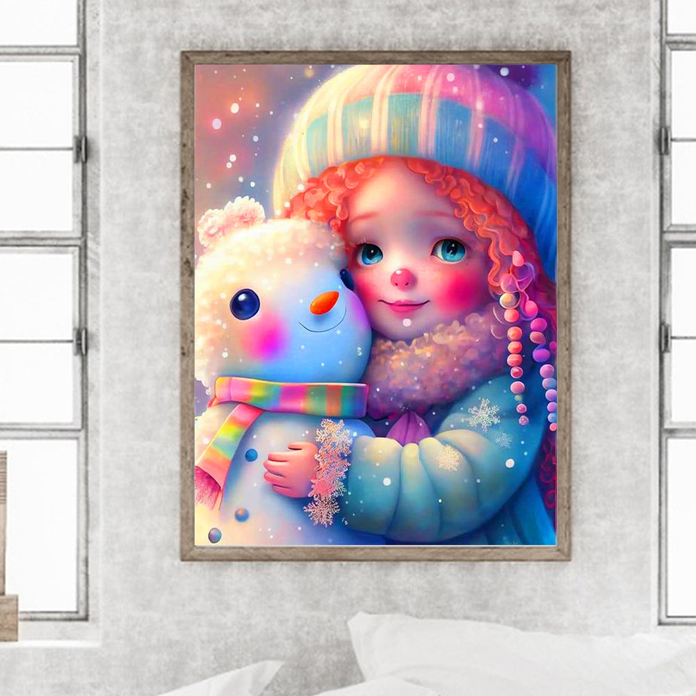 Snowman And Girl - Full Round Drill Diamond Painting 30*40CM