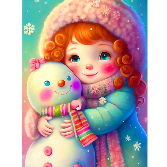 Snowman And Girl - Full Round Drill Diamond Painting 30*40CM