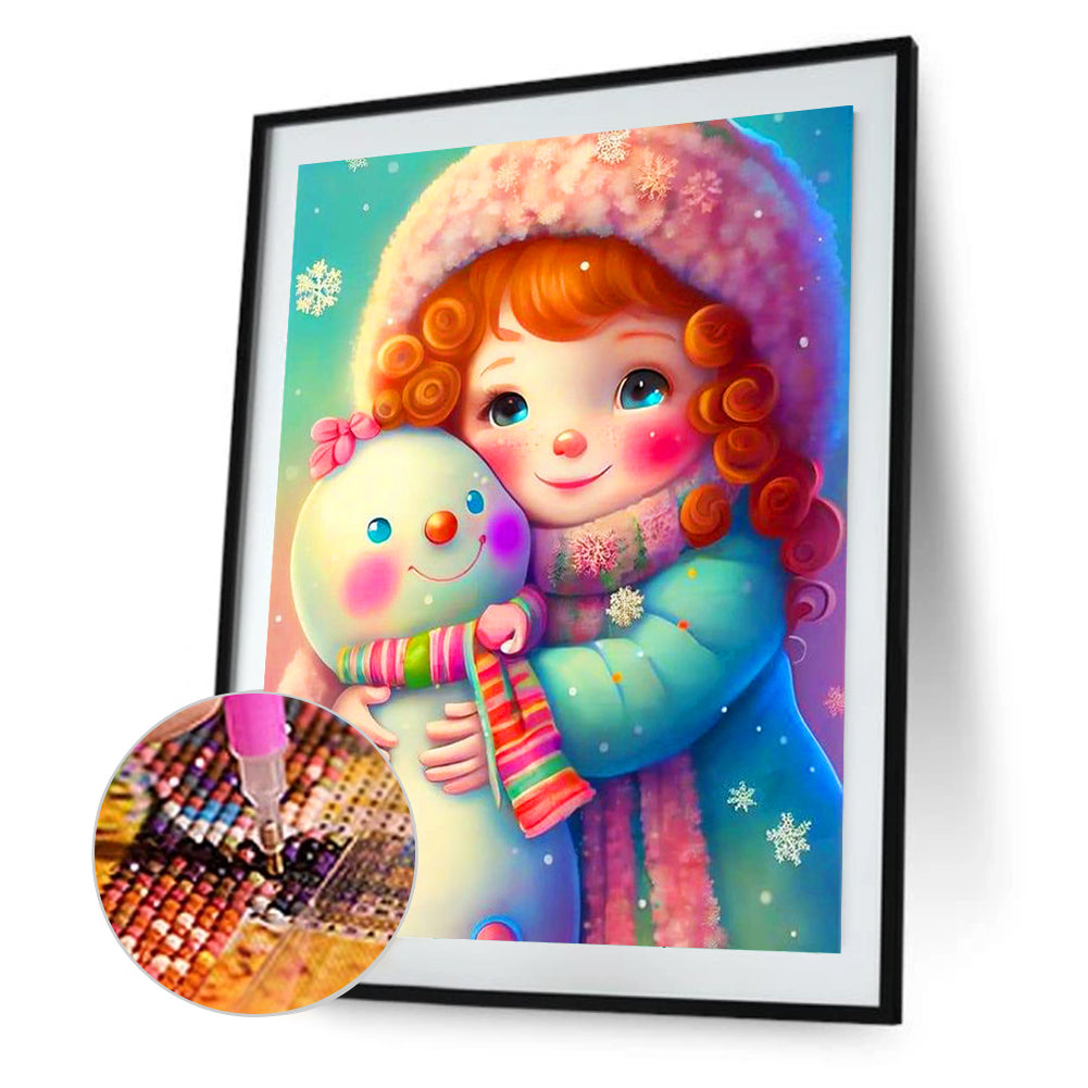 Snowman And Girl - Full Round Drill Diamond Painting 30*40CM