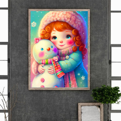 Snowman And Girl - Full Round Drill Diamond Painting 30*40CM