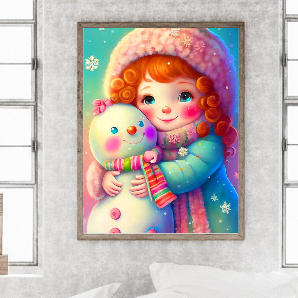 Snowman And Girl - Full Round Drill Diamond Painting 30*40CM