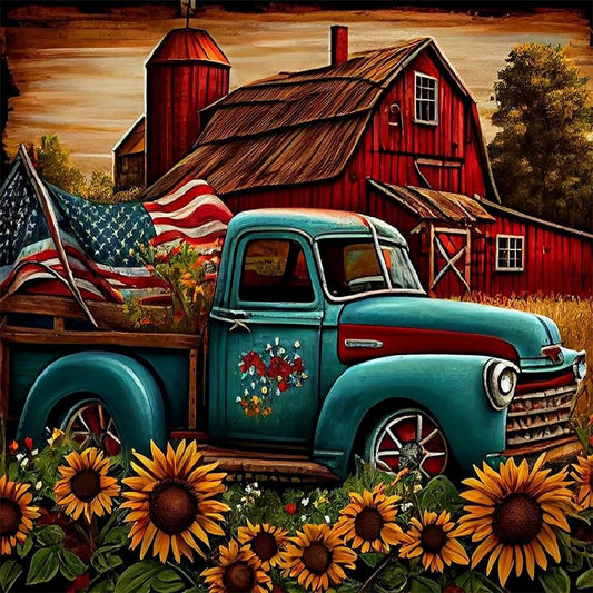 Sunflower Blue Car - Full Round Drill Diamond Painting 40*40CM