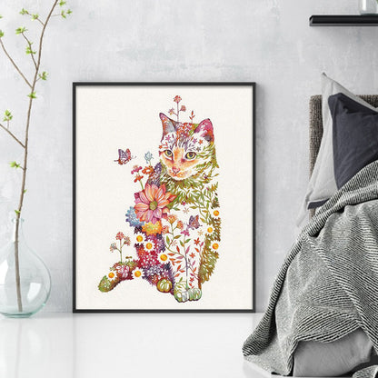 Flowers And Animals-Cats - 11CT Stamped Cross Stitch 40*50CM