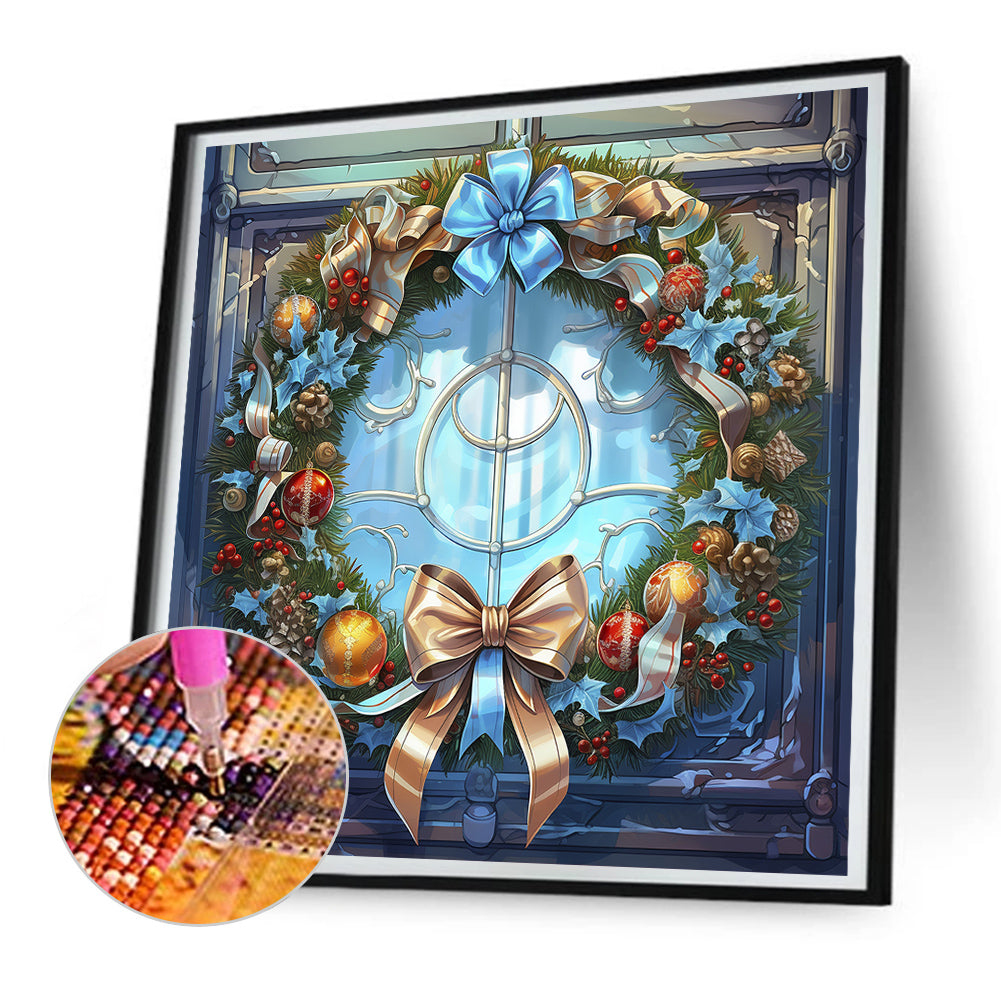 Christmas Wreath Glass Painting - Full Round Drill Diamond Painting 30*30CM