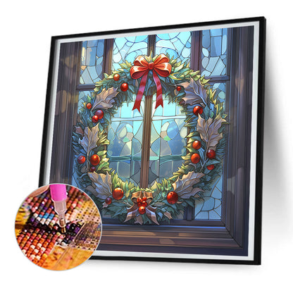 Christmas Wreath Glass Painting - Full Round Drill Diamond Painting 30*30CM