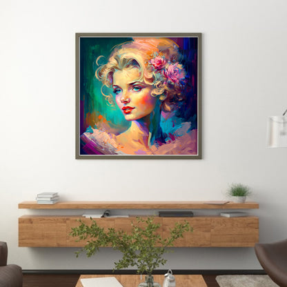 Blond Girl With Flowers - 11CT Stamped Cross Stitch 50*50CM