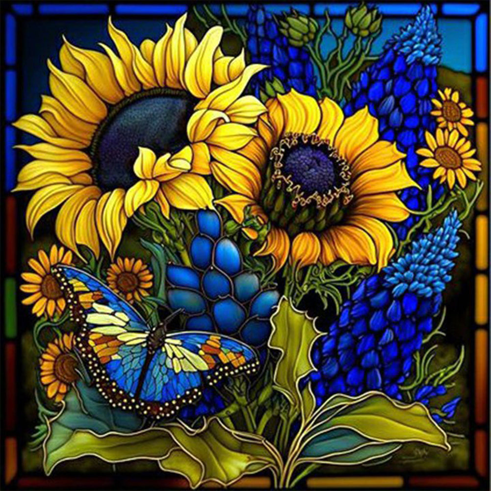 Sunflower Bushes Glass Painting - Full Square Drill Diamond Painting 35*35CM