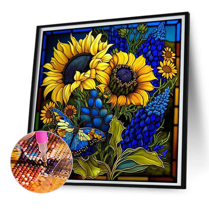 Sunflower Bushes Glass Painting - Full Square Drill Diamond Painting 35*35CM