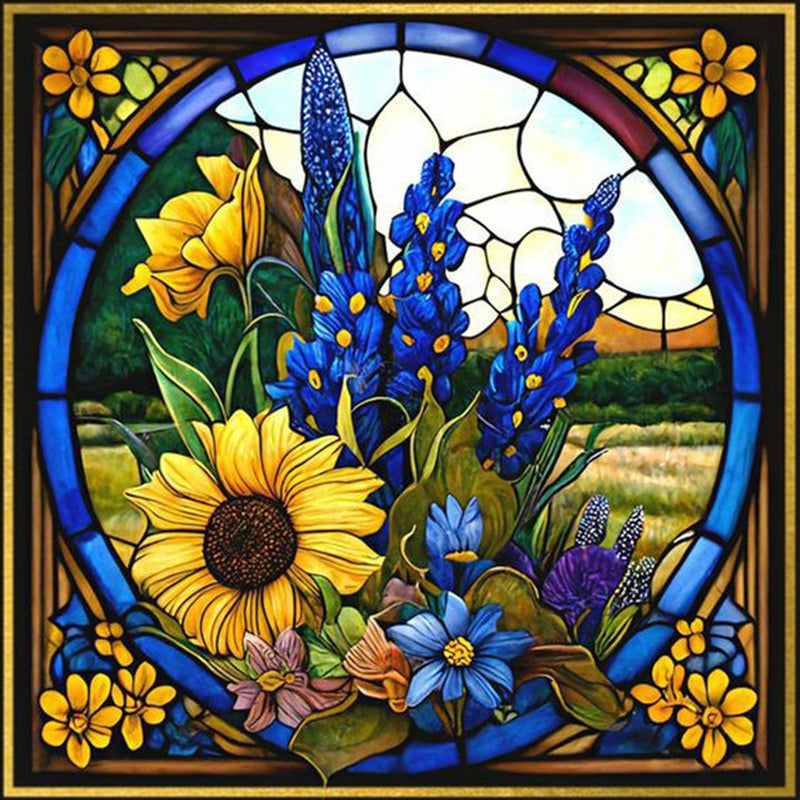 Sunflower Bushes Glass Painting - Full Square Drill Diamond Painting 35*35CM