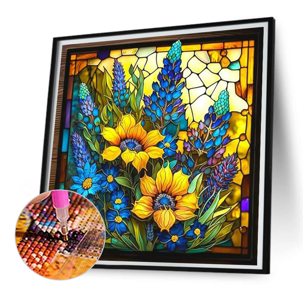 Sunflower Bushes Glass Painting - Full Square Drill Diamond Painting 35*35CM