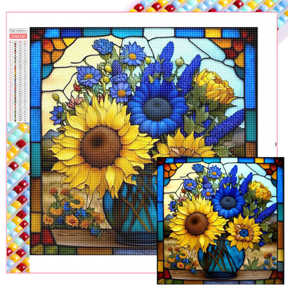 Sunflower Bushes Glass Painting - Full Square Drill Diamond Painting 35*35CM