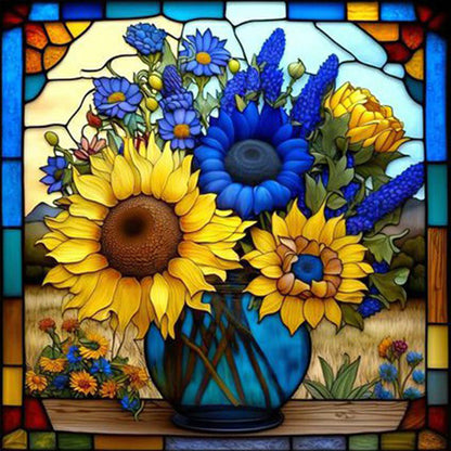 Sunflower Bushes Glass Painting - Full Square Drill Diamond Painting 35*35CM