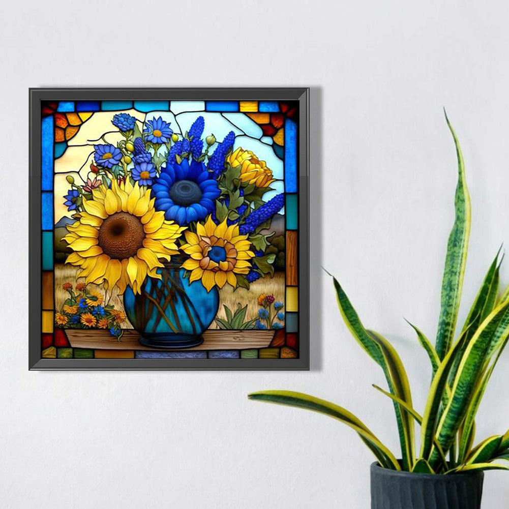 Sunflower Bushes Glass Painting - Full Square Drill Diamond Painting 35*35CM