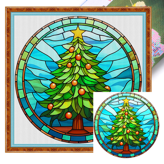 Glass Painting-Christmas Tree - 18CT Stamped Cross Stitch 20*20CM