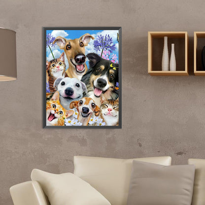 Happy Dog Family - Full Round Drill Diamond Painting 30*40CM
