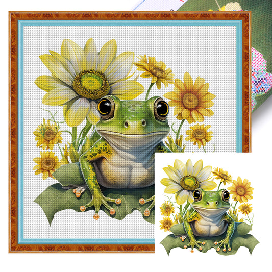 Flowers And Frogs - 18CT Stamped Cross Stitch 25*25CM