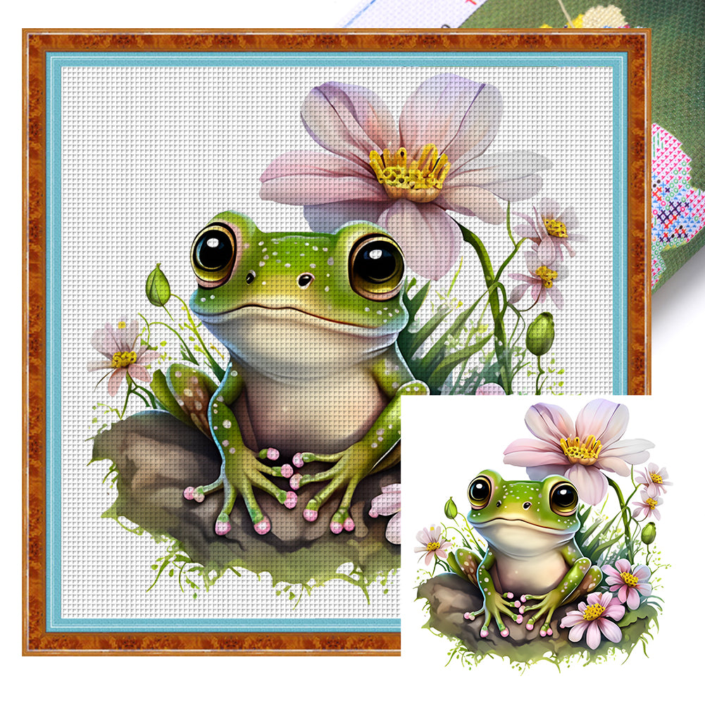 Flowers And Frogs - 18CT Stamped Cross Stitch 25*25CM