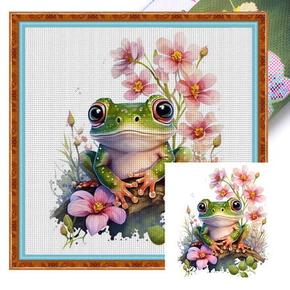 Flowers And Frogs - 18CT Stamped Cross Stitch 25*25CM