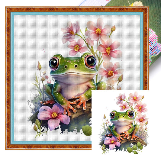 Flowers And Frogs - 18CT Stamped Cross Stitch 25*25CM