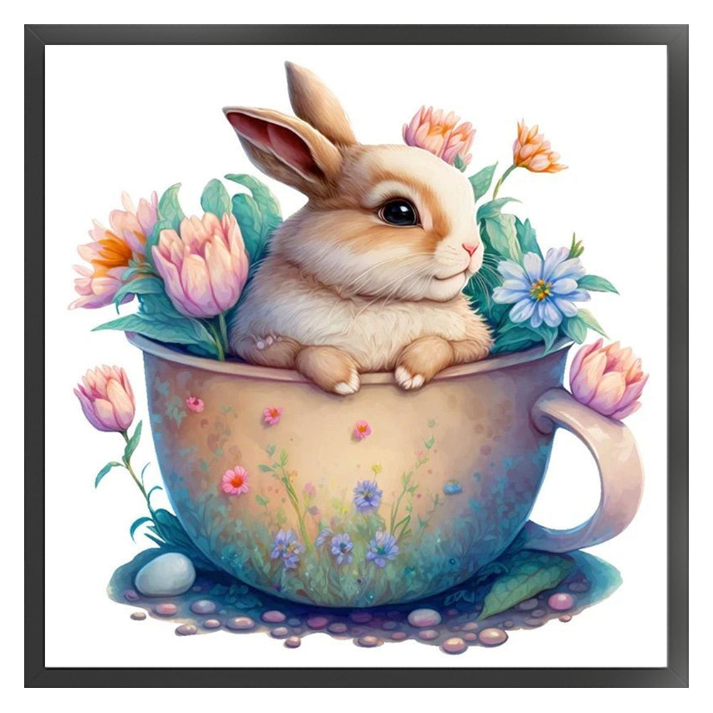 Rabbit In Cup - 18CT Stamped Cross Stitch 25*25CM