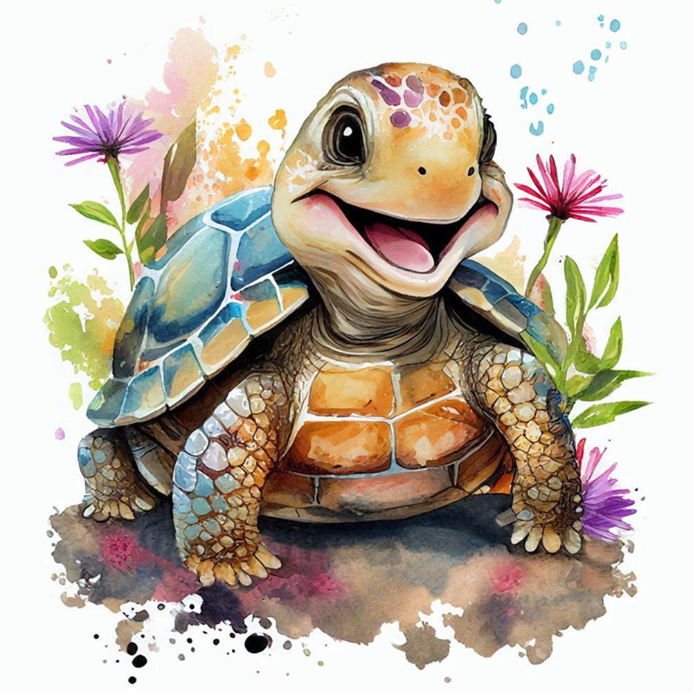 Turtle In Flowers - 18CT Stamped Cross Stitch 25*25CM