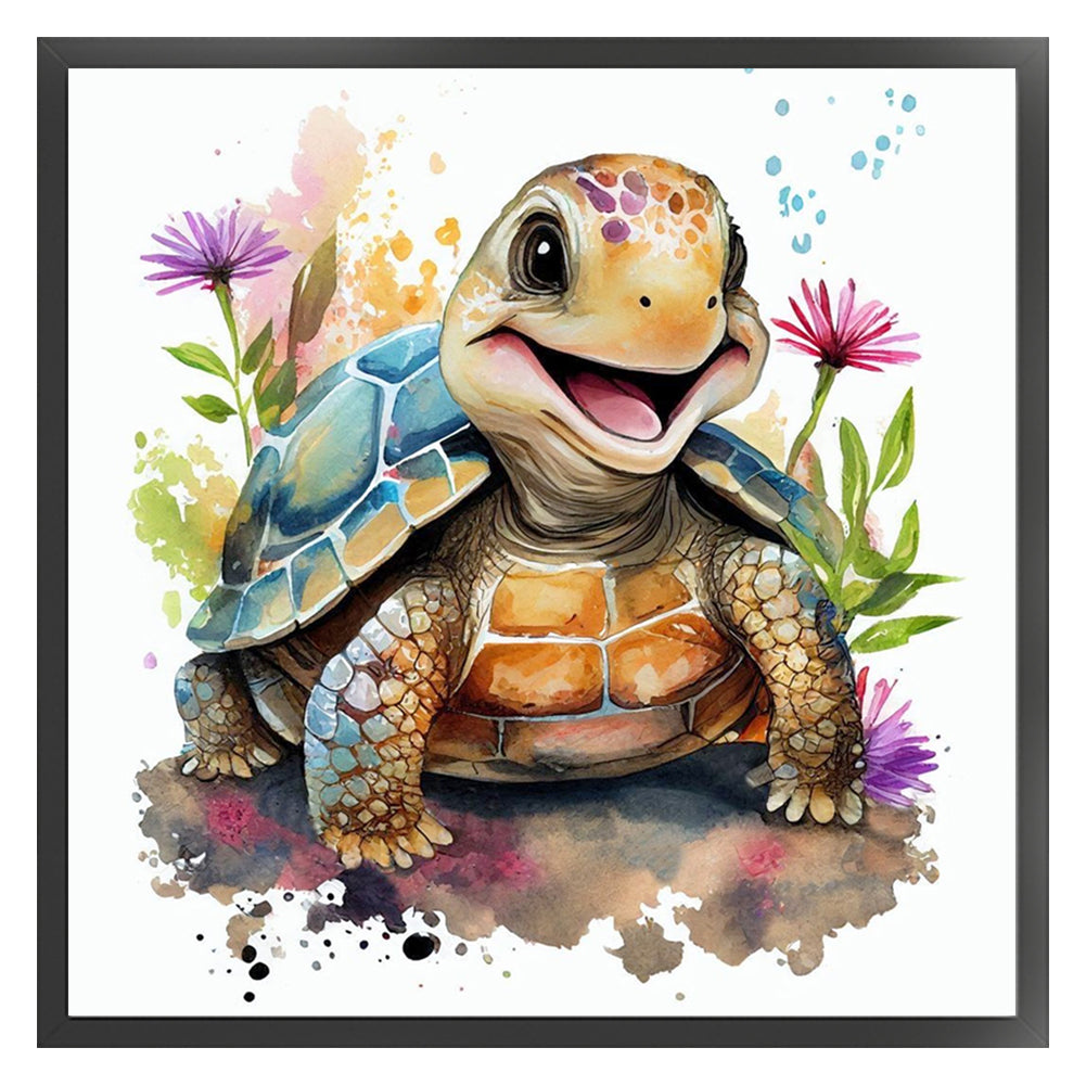 Turtle In Flowers - 18CT Stamped Cross Stitch 25*25CM