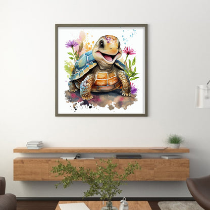 Turtle In Flowers - 18CT Stamped Cross Stitch 25*25CM