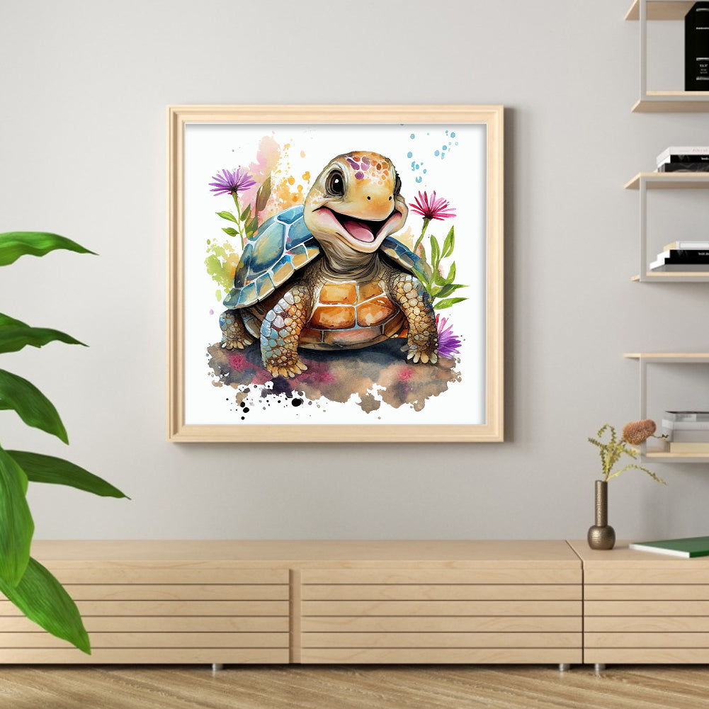 Turtle In Flowers - 18CT Stamped Cross Stitch 25*25CM