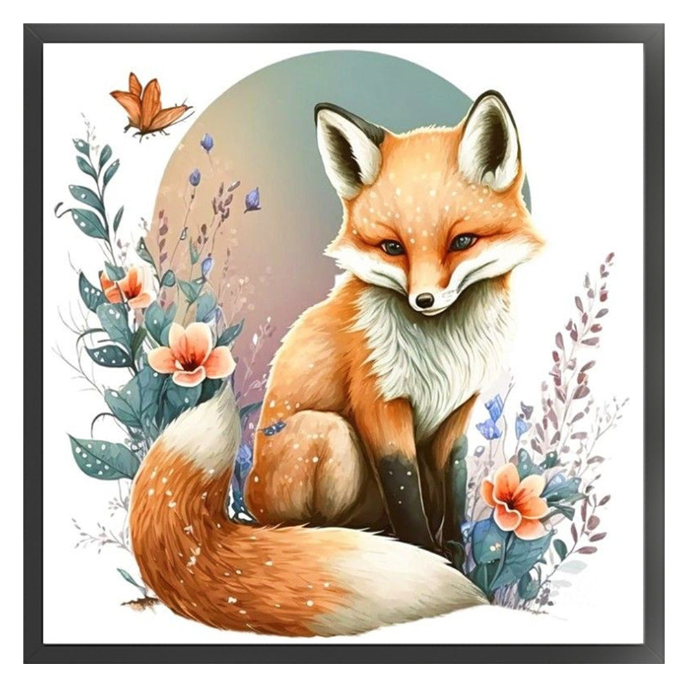 Flowers And Grass Fox - 18CT Stamped Cross Stitch 25*25CM