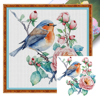 Flowers And Birds - 18CT Stamped Cross Stitch 20*20CM