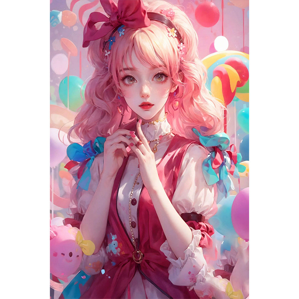 Candy Pink Girl - Full AB Round Drill Diamond Painting 40*60CM